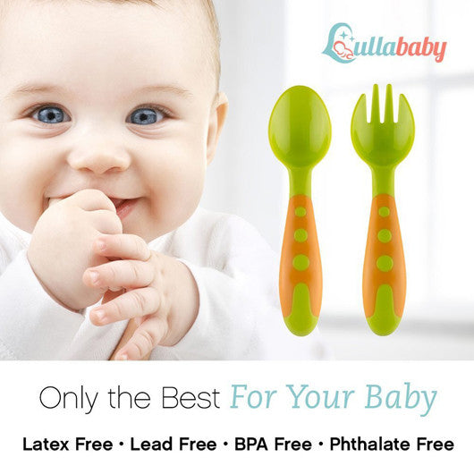 Baby Utensils Spoons Forks 2 Set, Cute Toddlers Feeding Training